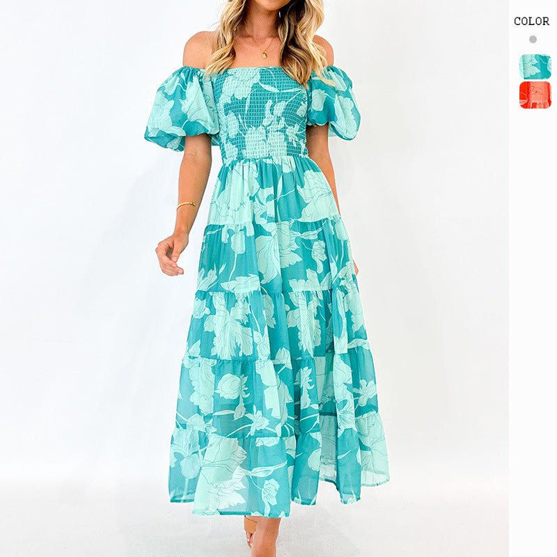 Damen Maxikleid Puffärmel Floralmuster Norvielle - Norvielle