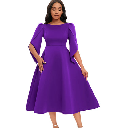 Damen Abendkleid mit Handballenärmel und schwingendem Rock