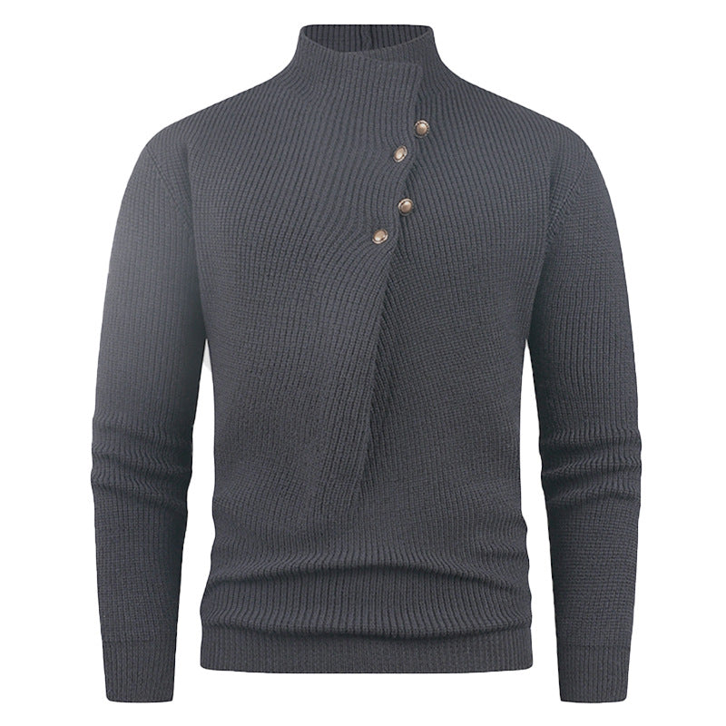 Herren Strickpullover Asymmetrischer Kragen Dekorative Holzknöpfe