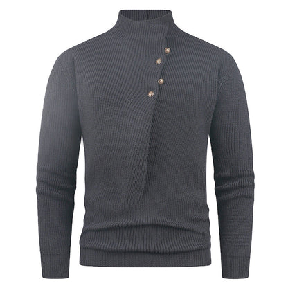 Herren Strickpullover Asymmetrischer Kragen Dekorative Holzknöpfe