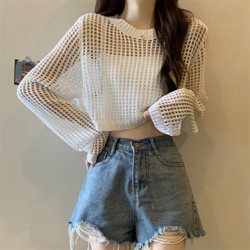 Damen Netzpullover Crop-Design
