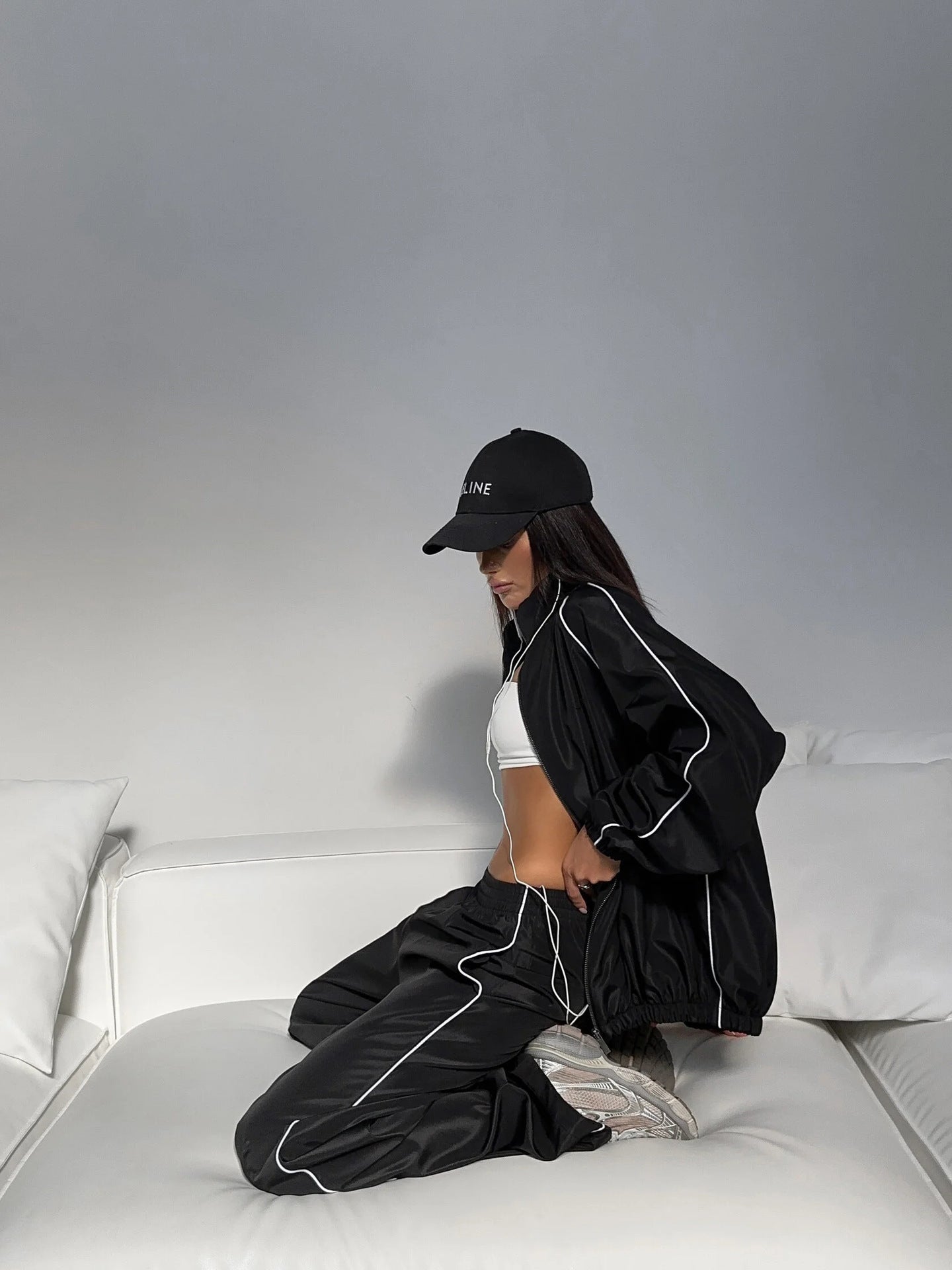 Damen Sportset Elastischer Bund Kontrastpaspel