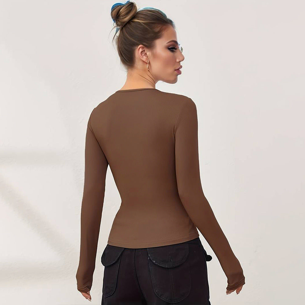 Damen Langarmshirt Herz-Ausschnitt Figurbetont