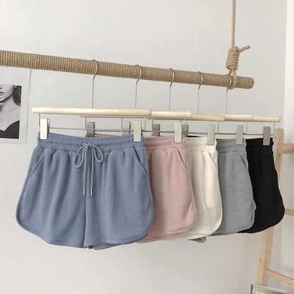 Damen Shorts Waffelstruktur Elastischer Bund Beige - Norvielle