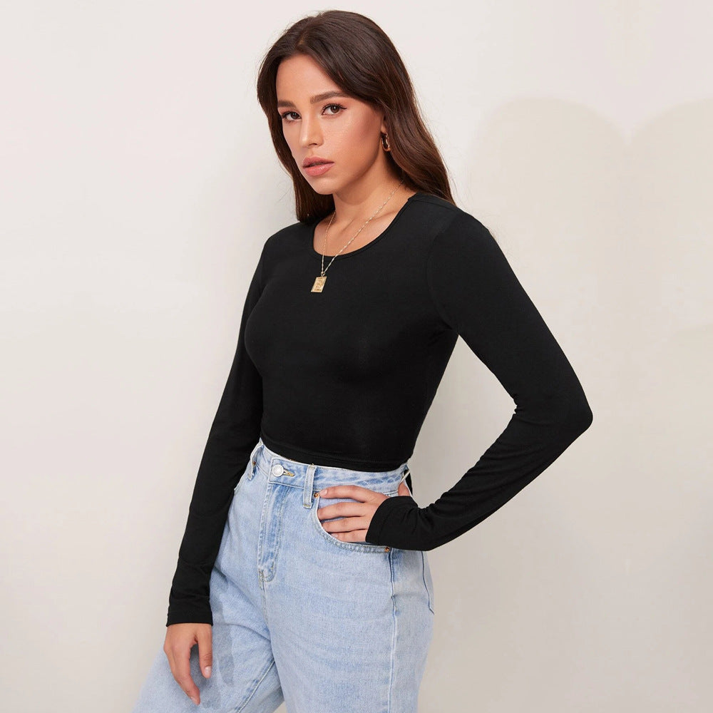 Damen Cropped Langarmshirt Rippstruktur Norvielle