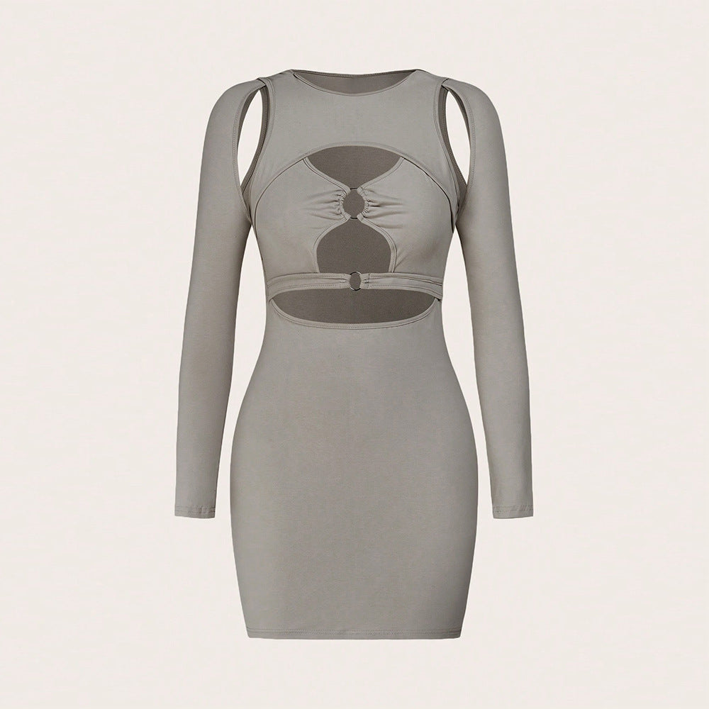Damen Minikleid Asymmetrisch Cut-Out Ringdetails