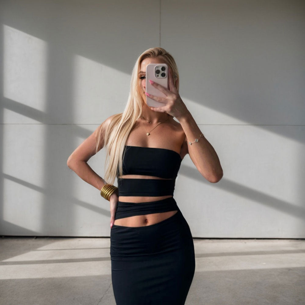 Damen Kleid Figurbetont Bandeau-Ausschnitt Cut-Out-Details Norvielle