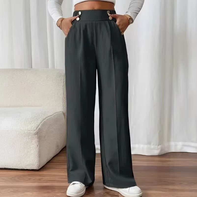Damen Hochbundhose Weites Bein Mit Knöpfen