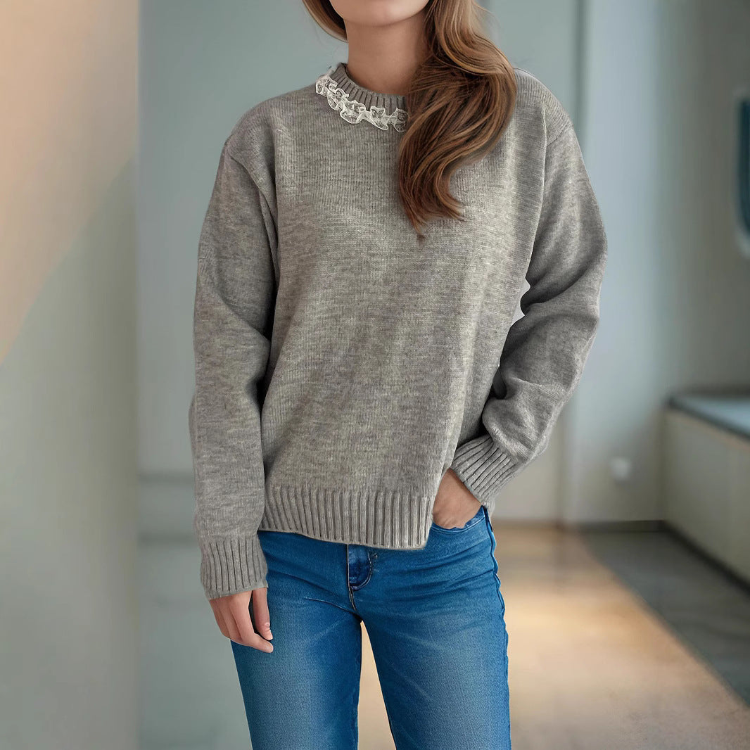 Damen Strickpullover Rüschendetails Norvielle