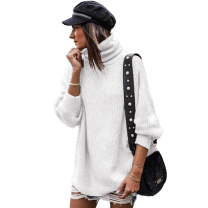 Damen Grobstrickpullover Hochkragen Elegante Knöpfe Norvielle