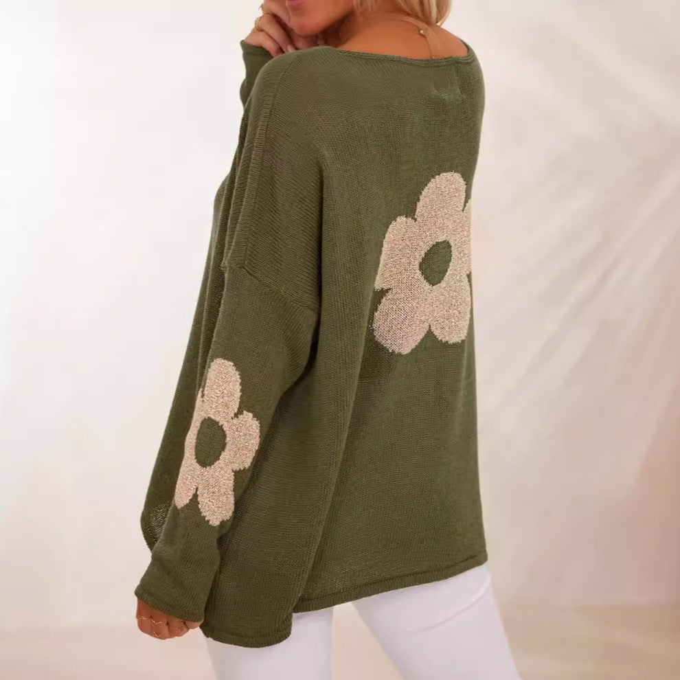 Damen Strickpullover mit Blumenapplikationen Norvielle