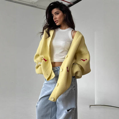 Damen Strickcardigan Groß Tierapplikationen Norvielle