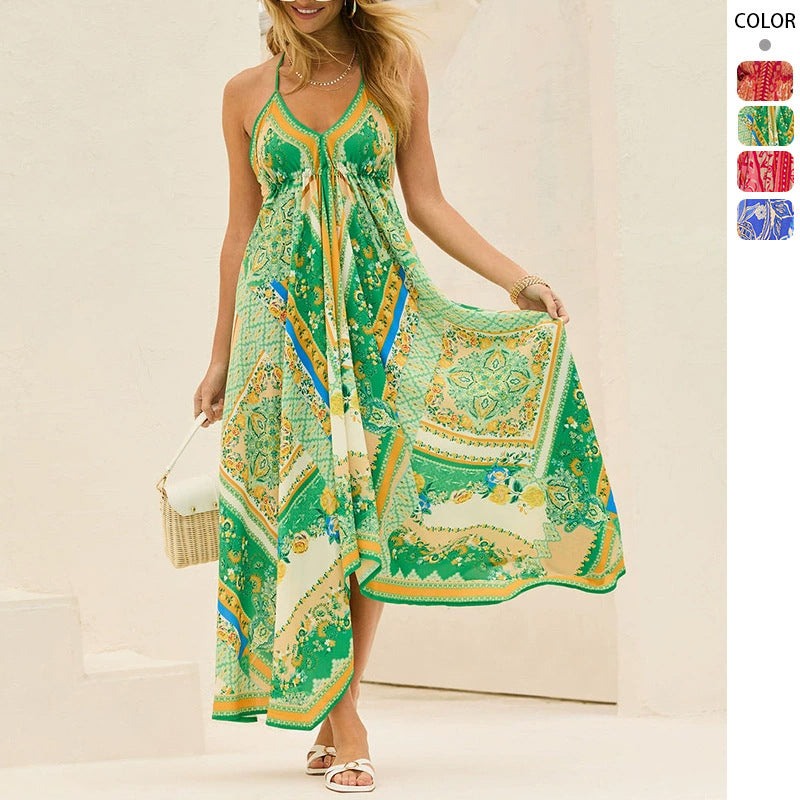 Damen Maxikleid Boho Stil V-Ausschnitt Asymmetrisch - Norvielle