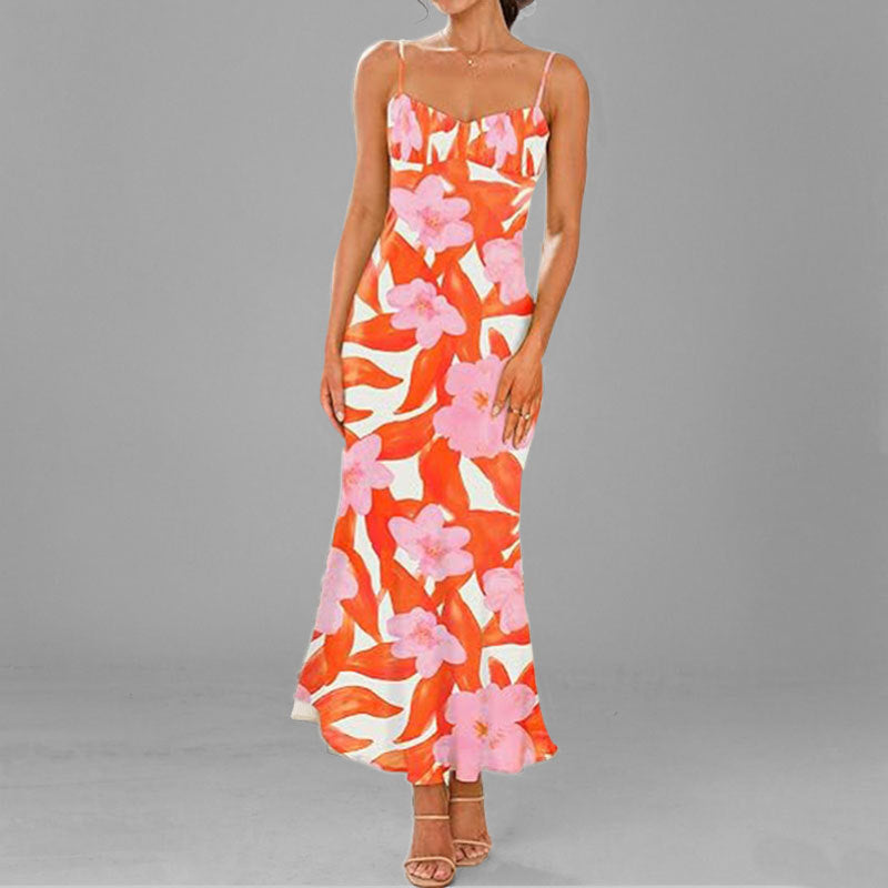 Damen Maxikleid Fließend Floralmuster Rüschensaum Norvielle