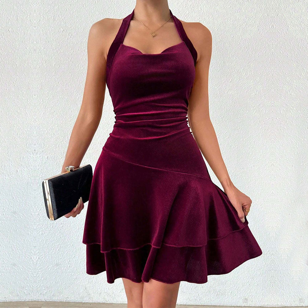 Damen Abendkleid Figurbetont Rüschenrock Neckholder-Design Norvielle