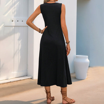 Damen Maxikleid mit Blumenapplikationen und verstellbarem Gürtel