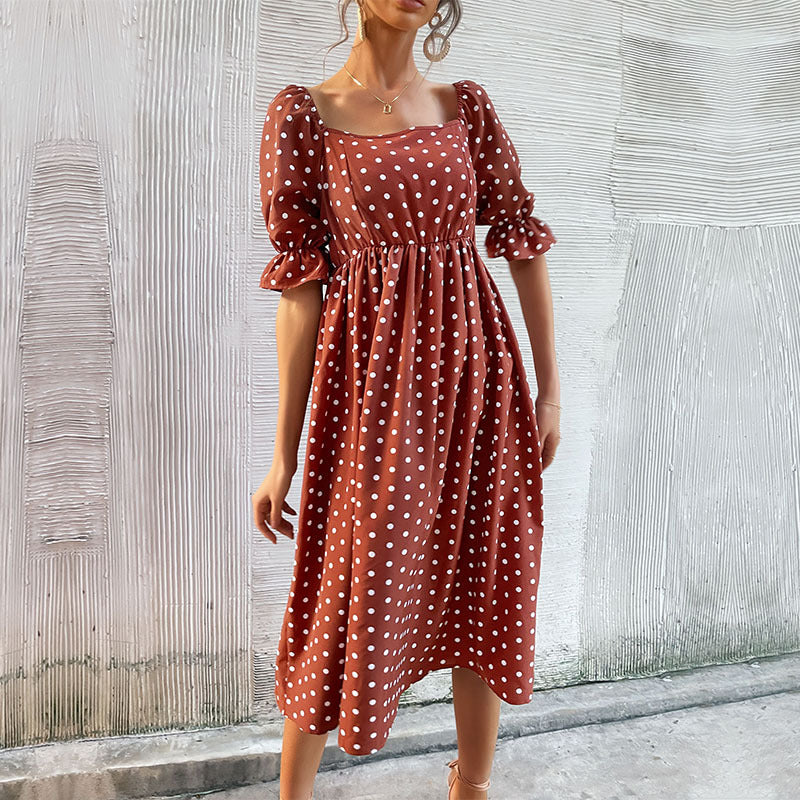 Damen Midi-Kleid Puffärmel Karomuster Norvielle - Norvielle