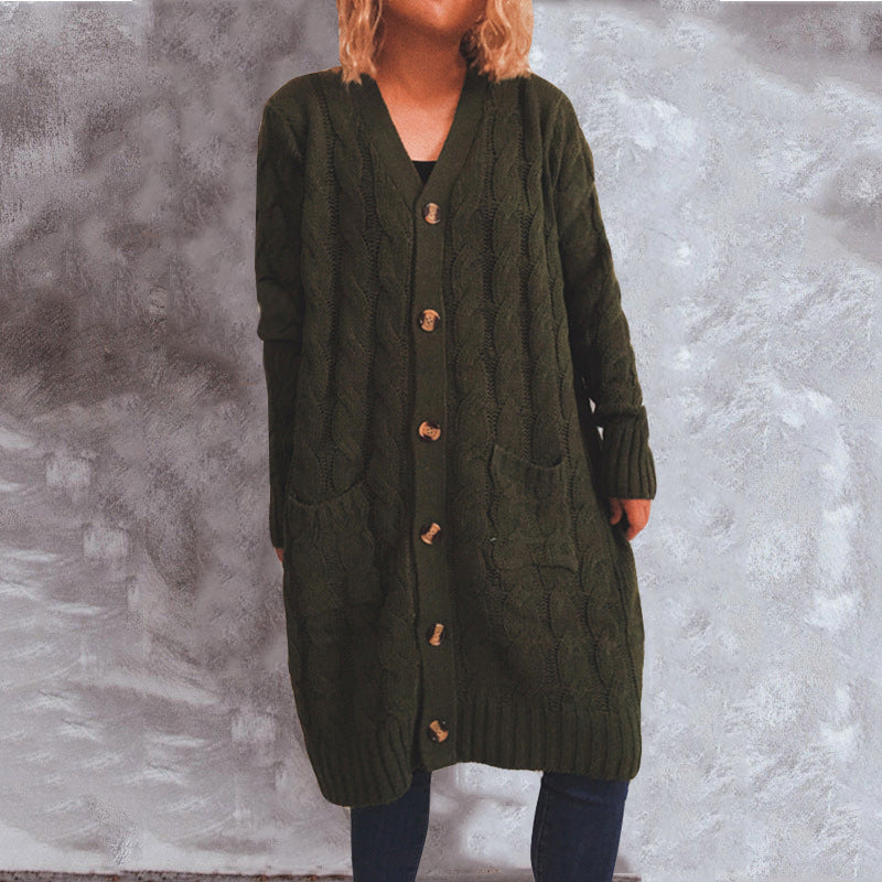 Damen Grobstrick Cardigan mit Taschen und Knöpfen Beige