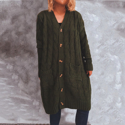 Damen Grobstrick Cardigan mit Taschen und Knöpfen Beige
