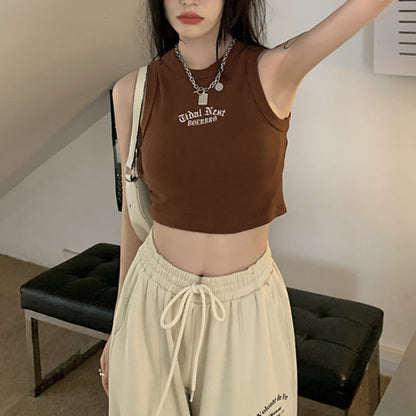 Damen Crop Hochkragen Dezent Schriftzug