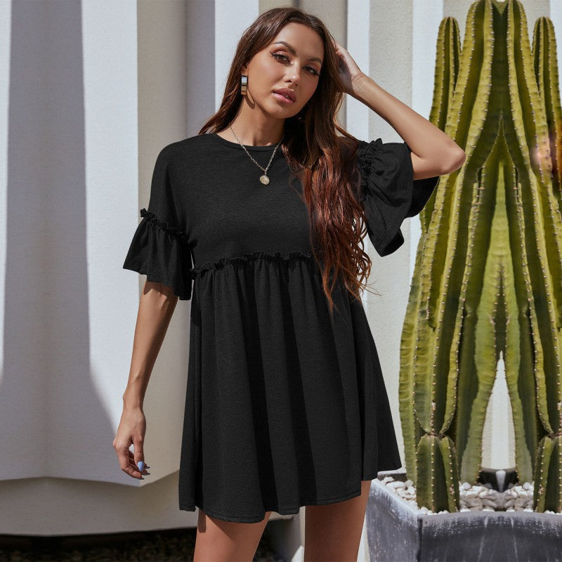 Damen Kurzkleid Rüschendetails Elastisch Luftig Norvielle