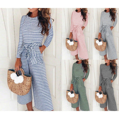 Damen Jumpsuit Lässiger Bindegürtel Gestreift Norvielle
