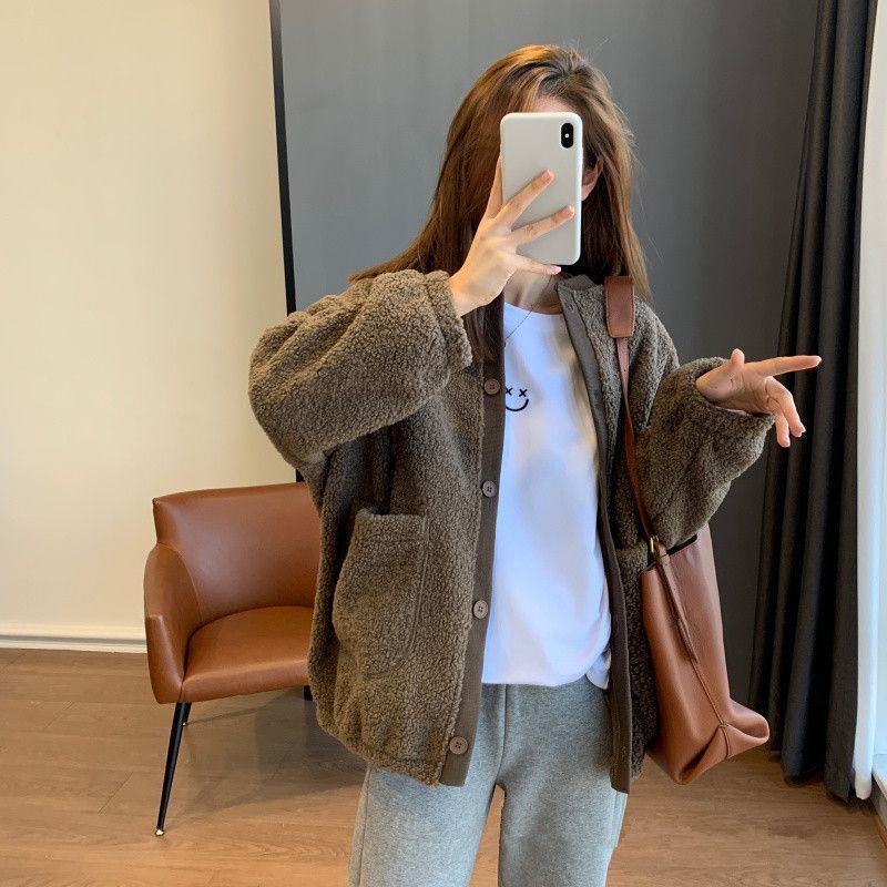 Damen Oversized-Jacke Flauschig Mit Großen Taschen Norvielle