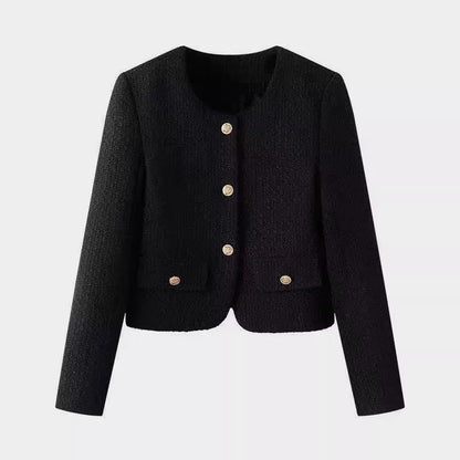 Damen Kurzjacke Tweed-Stil Goldknöpfe Beige