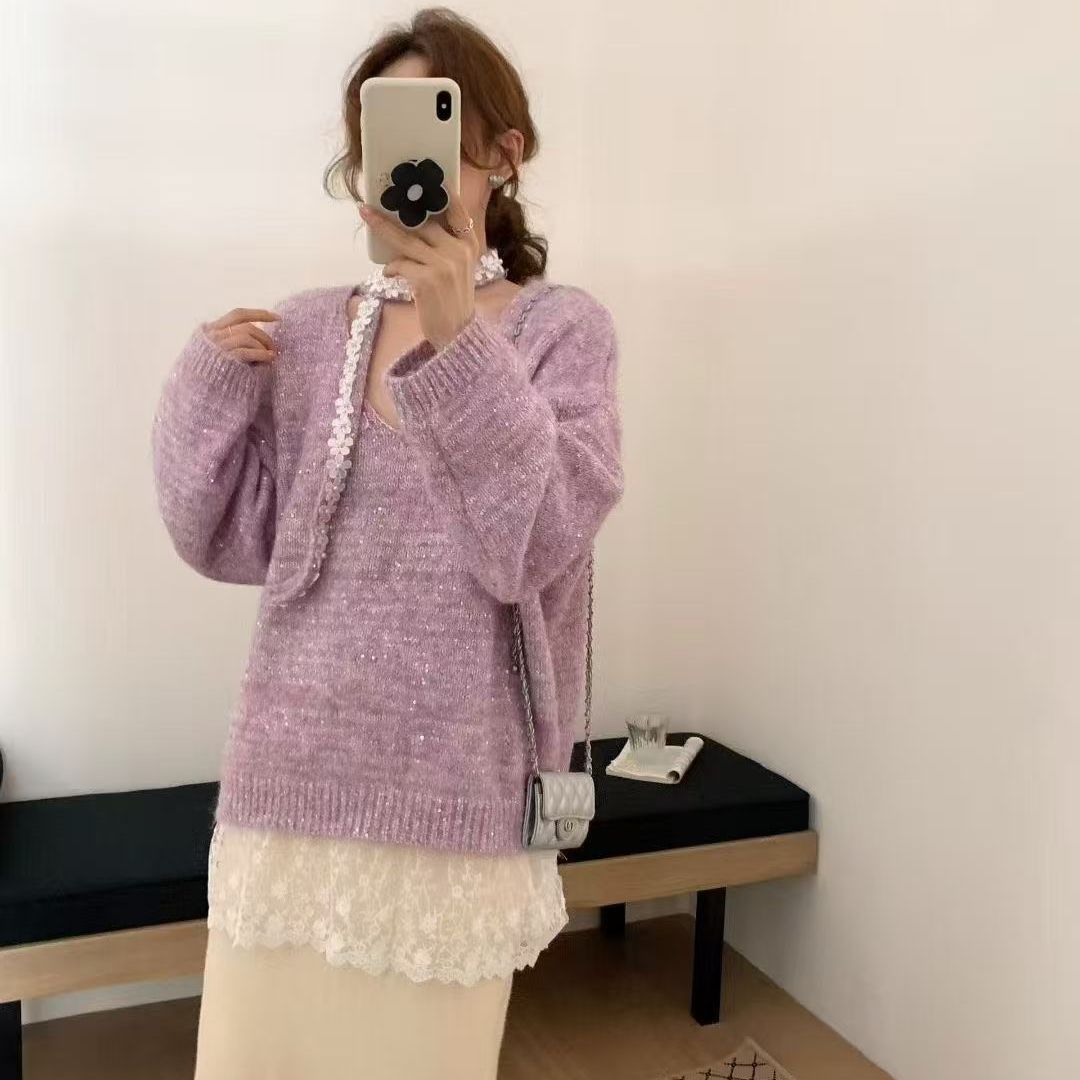Damen Strickpullover Elegantes Spitzenunterteil Norvielle