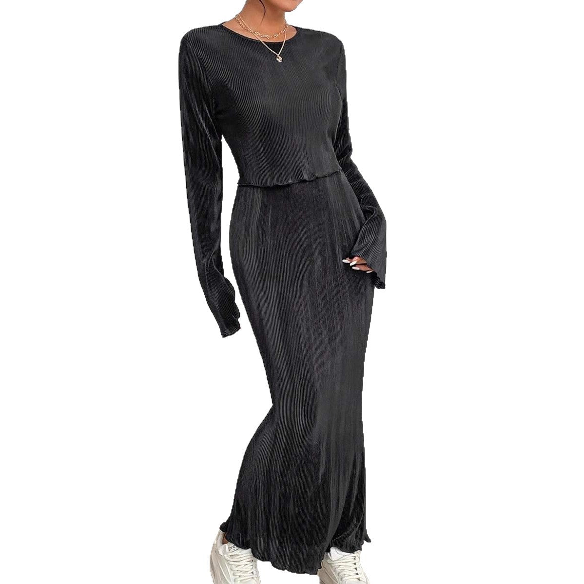 Damen Maxikleid Länge Langärmelig Elegant Norvielle