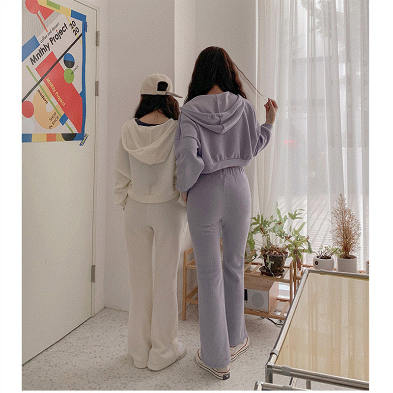 Damen Loungewear-Set Cropped-Hoodie Weites Bein Norvielle
