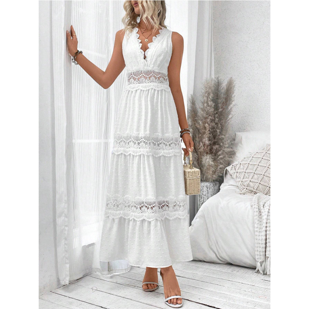 Norvielle Damen Spitzenkleid V-Ausschnitt
