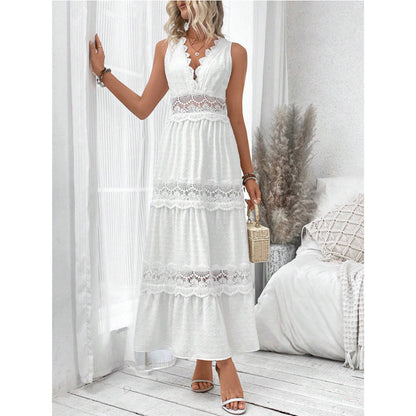 Norvielle Damen Spitzenkleid V-Ausschnitt