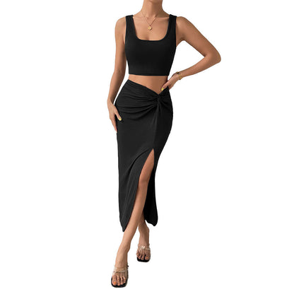 Damen Wickelkleid Asymmetrischer Schlitz Knötchen-Detail Norvielle