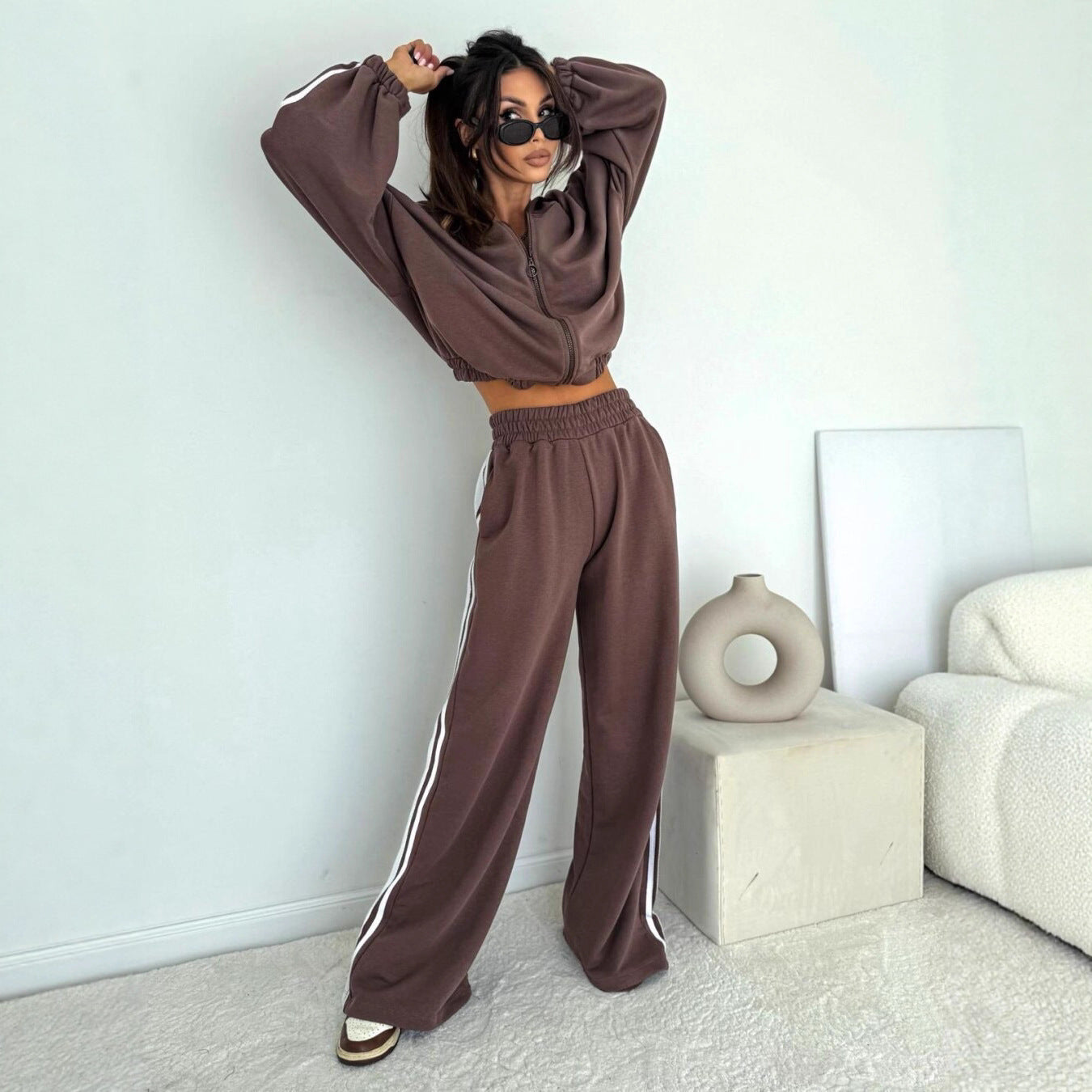 Damen Sportliches Loungewear-Set Hochkragen Weites Design