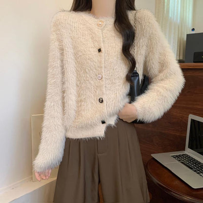 Damen Strickjacke Flauschig Langärmlig Norvielle