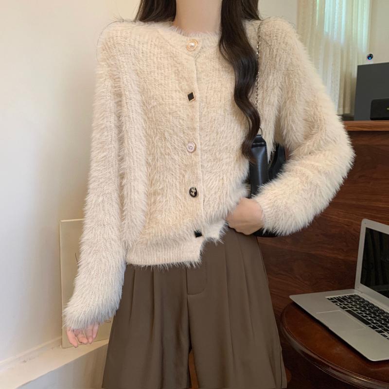 Damen Strickjacke Kuschelig Knöpfe Elegantes Design Beige
