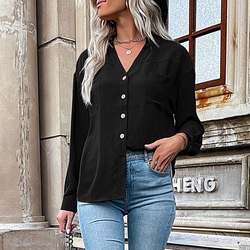 Damen Bluse Lässig Feine Struktur Knöpfe