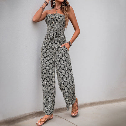 Damen Jumpsuit Boho-Muster Elastischer Bund Norvielle - Norvielle