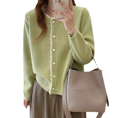 Damen Strickjacke Spitze Perlenknöpfe Norvielle