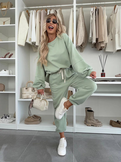 Damen Freizeitset Sweatshirt und Jogginghosen Elastisch Bequem