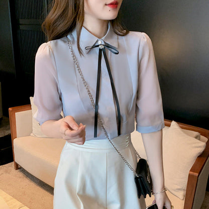 Damen Bluse Dekorativer Kragen Transparente Ärmel
