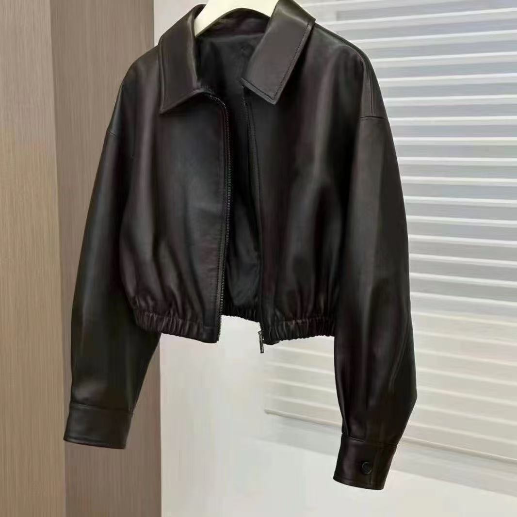 Damen Lederjacke Elegant Norvielle Schwarz - Norvielle