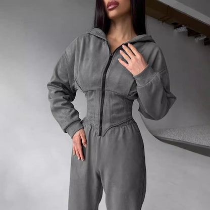 Damen Jumpsuit Tailliert Sportliche Kapuze Norvielle