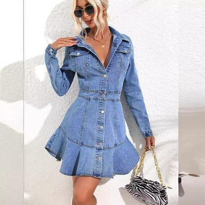 Damen Jeanskleid Moderner Denim-Stil Tailliert