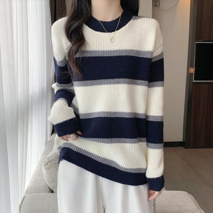 Damen Pullover Lässig Farbenfroh Streifenmuster