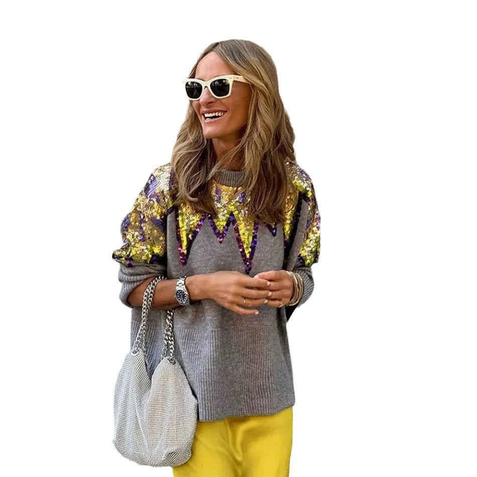 Damen Oversize Pullover Glitzerndes Design Norvielle