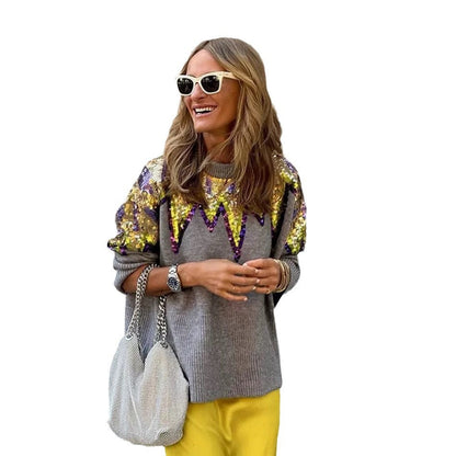 Damen Oversize Pullover Glitzerndes Design Norvielle