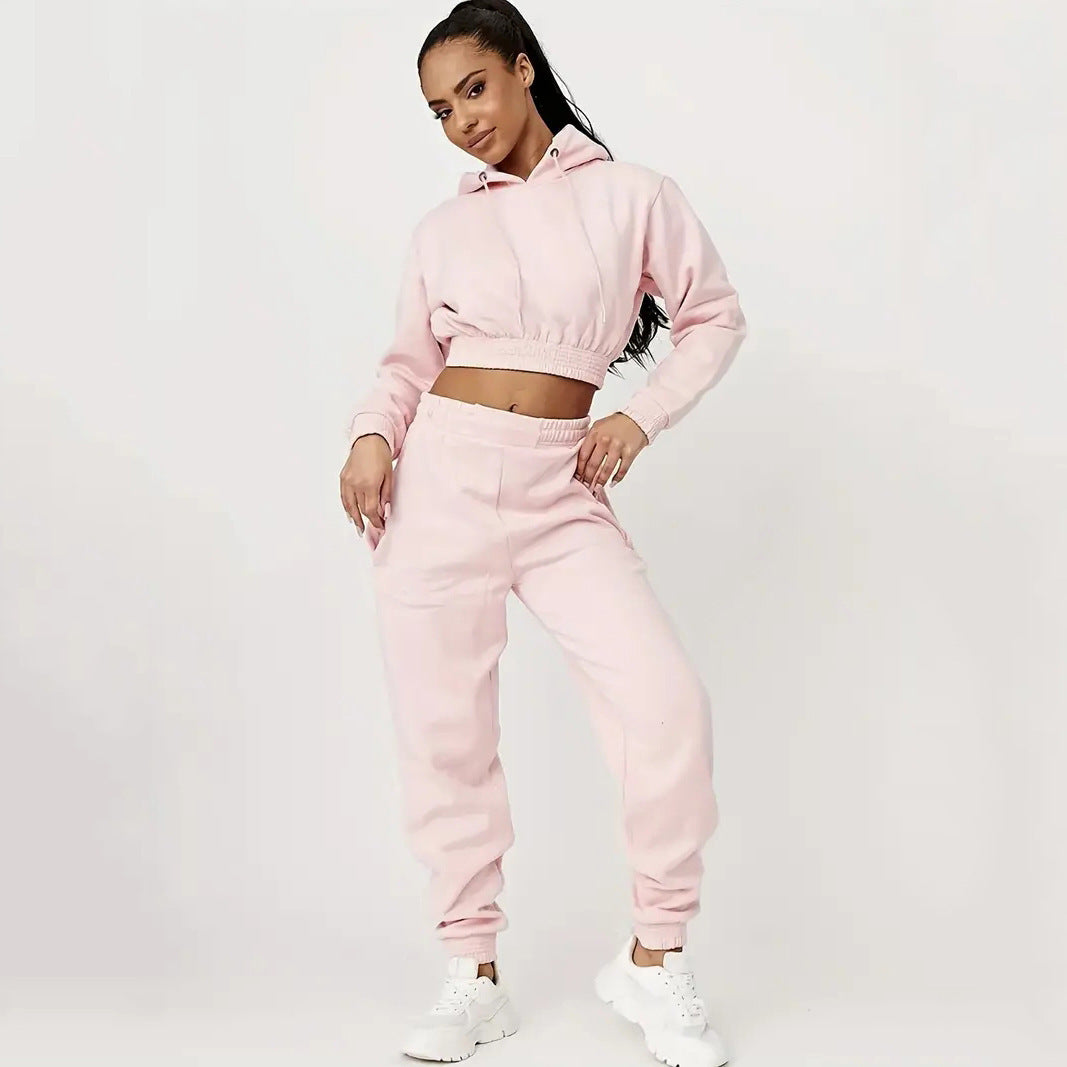 Damen Cropped Sweatanzug Elastischer Bund