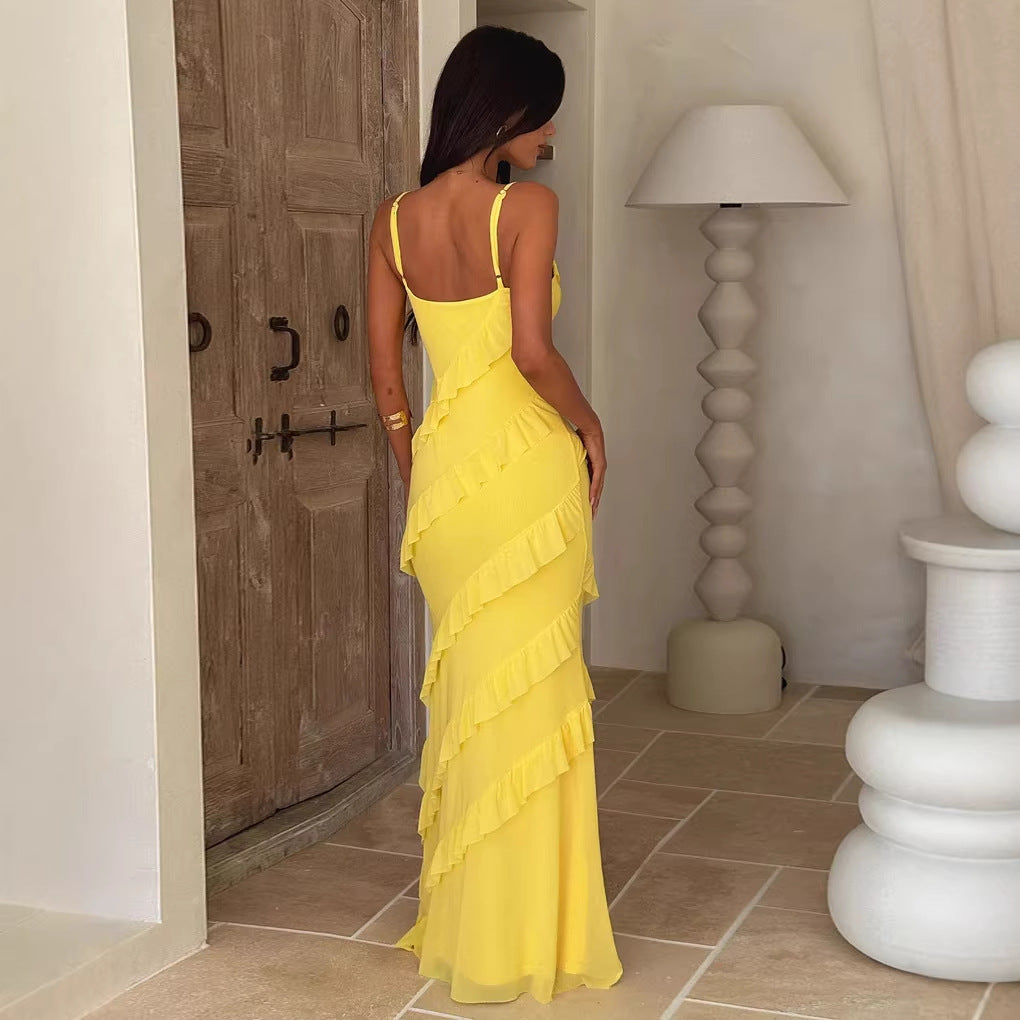 Damen Maxikleid Rüschendesign Schmeichelnder Schnitt Norvielle